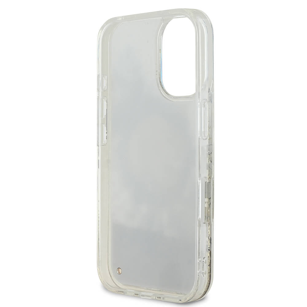Custodia MagSafe per Apple iPhone 16, Guess, Liquid Glitter Flower, Beige