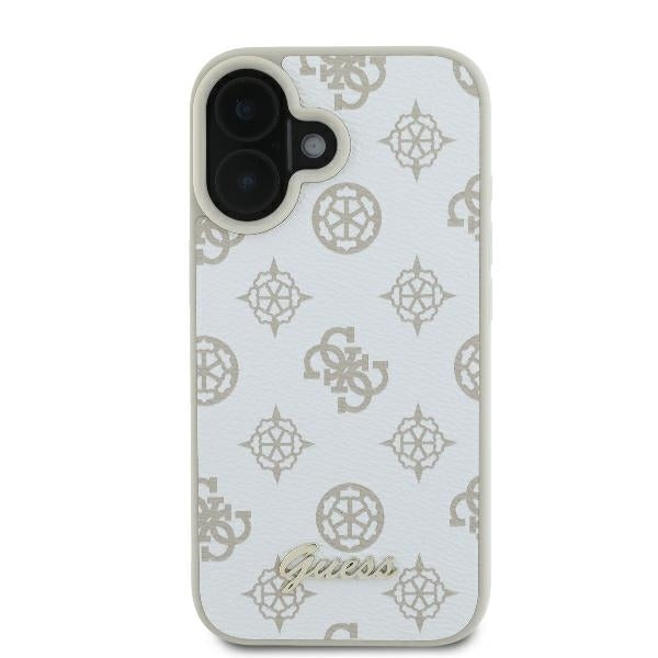 MagSafe Case for Apple iPhone 16, Guess, Peony Script, White