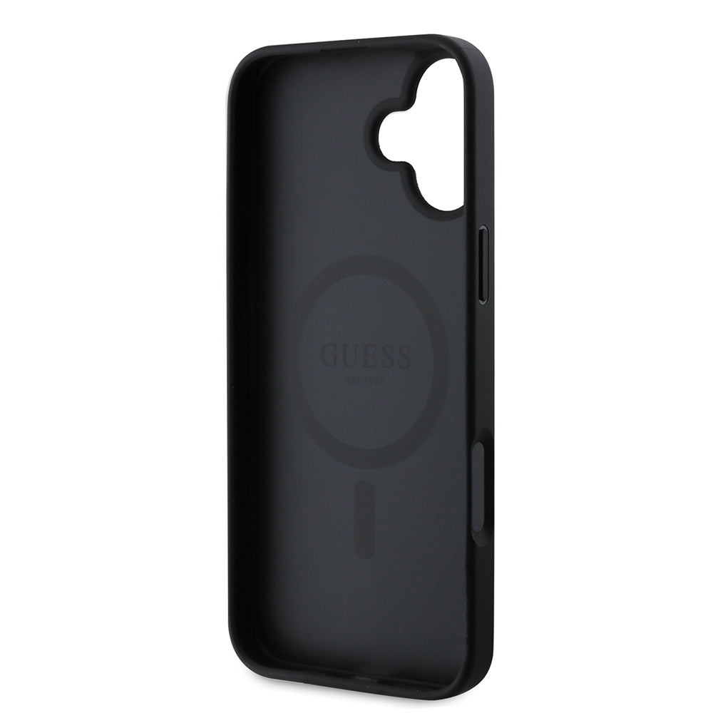Coque MagSafe pour Apple iPhone 16, Guess, Saffiano Peony Classic Logo, Noire