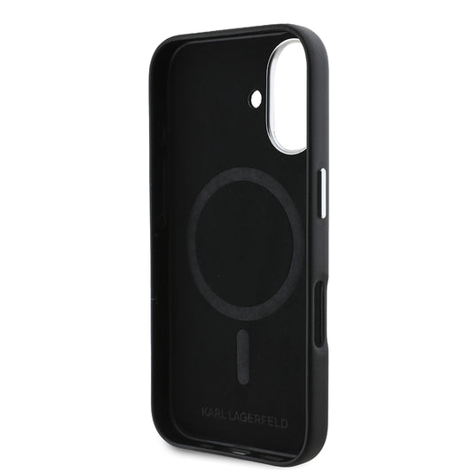 Étui MagSafe pour Apple iPhone 16, Karl Lagerfeld, Plaque Métallique FW, Noir