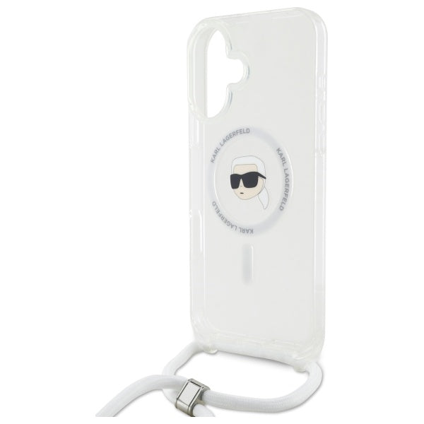 Custodia MagSafe per Apple iPhone 16, Karl Lagerfeld, IML Crossbody Karl's Head, Trasparente