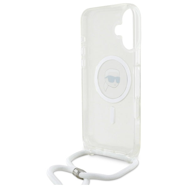 Custodia MagSafe per Apple iPhone 16, Karl Lagerfeld, IML Crossbody Karl's Head, Trasparente