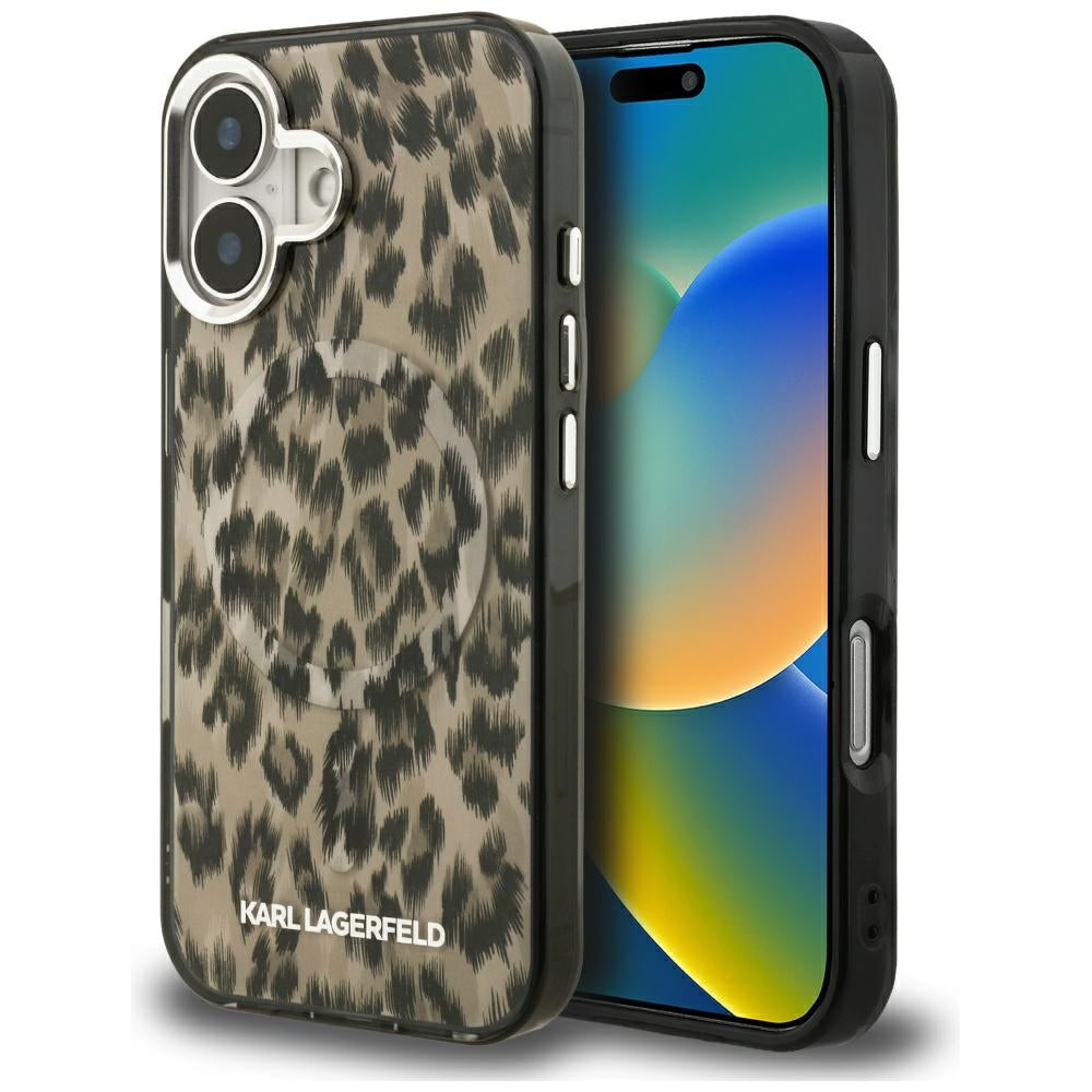 Custodia MagSafe per Apple iPhone 16, Karl Lagerfeld, IML Leopard Pattern, Marrone