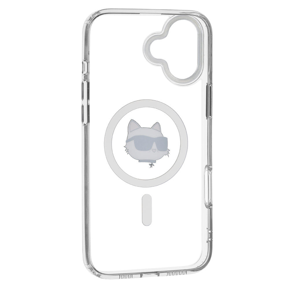 Custodia MagSafe per Apple iPhone 16, Karl Lagerfeld, IML Metal Choupette's Head, Bianca