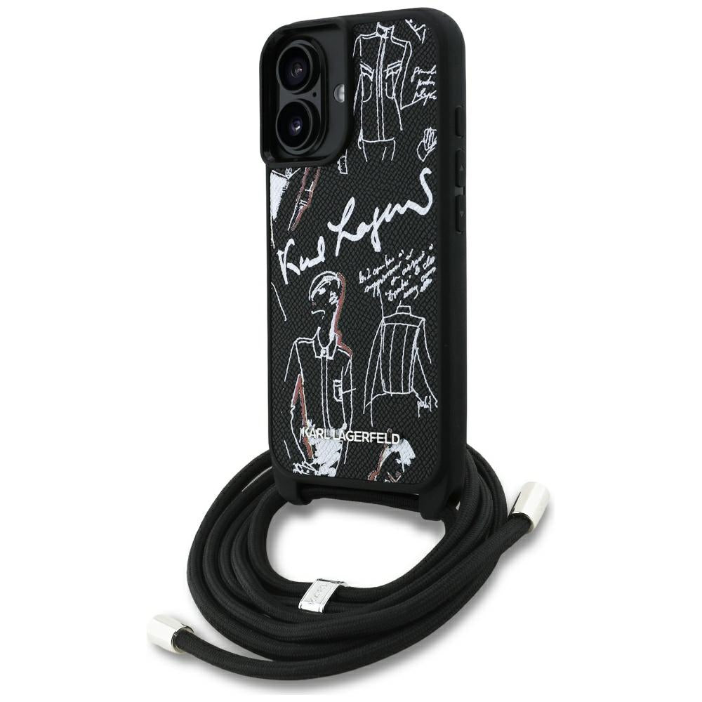 Custodia MagSafe per Apple iPhone 16, Karl Lagerfeld, Saffiano Crossbody, Nera