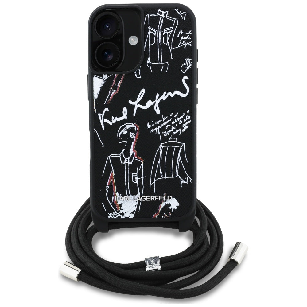 Custodia MagSafe per Apple iPhone 16, Karl Lagerfeld, Saffiano Crossbody, Nera