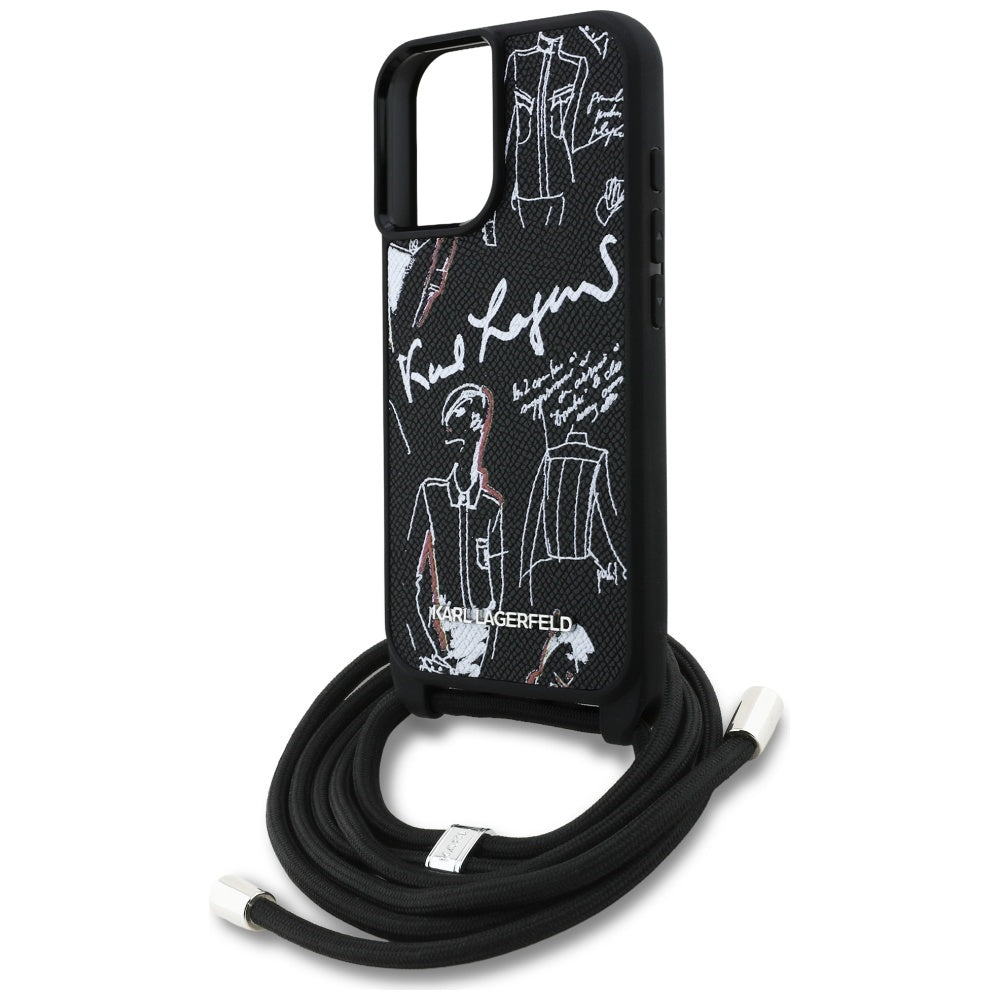 Custodia MagSafe per Apple iPhone 16, Karl Lagerfeld, Saffiano Crossbody, Nera