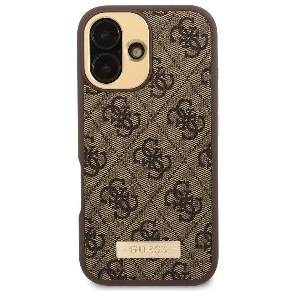 Custodia MagSafe per Apple iPhone 16 Plus, Guess, 4G Logo Plate, Marrone