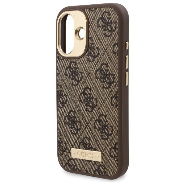 Custodia MagSafe per Apple iPhone 16 Plus, Guess, 4G Logo Plate, Marrone