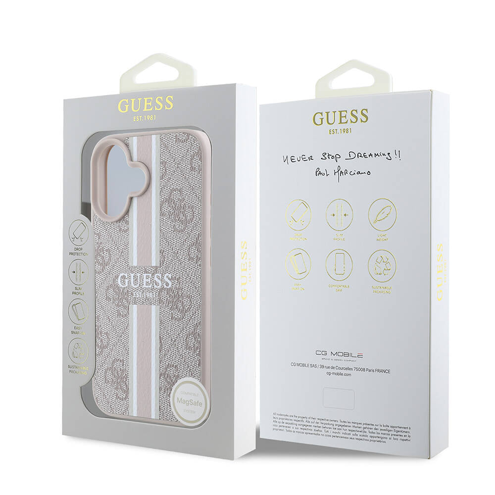 Coque MagSafe pour Apple iPhone 16 Plus, Guess, 4G Printed Stripes, Rose