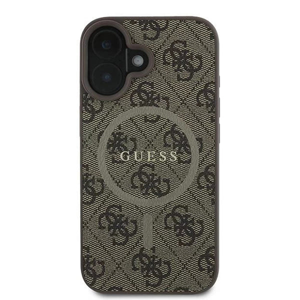 Custodia MagSafe per Apple iPhone 16 Plus, Guess, 4G Ring Classic Logo, Marrone