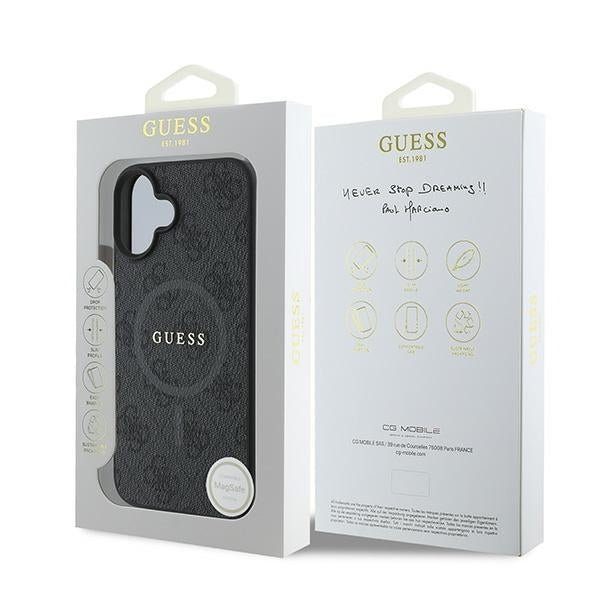 Custodia MagSafe per Apple iPhone 16 Plus, Guess, 4G Ring Classic Logo, Nera