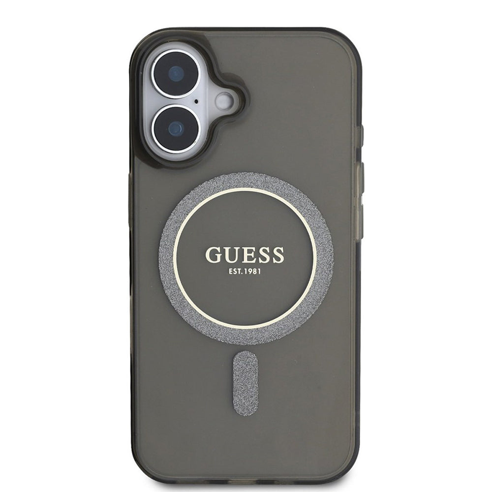 Custodia MagSafe per Apple iPhone 16 Plus, Guess, IML Glitter Circle, Nera