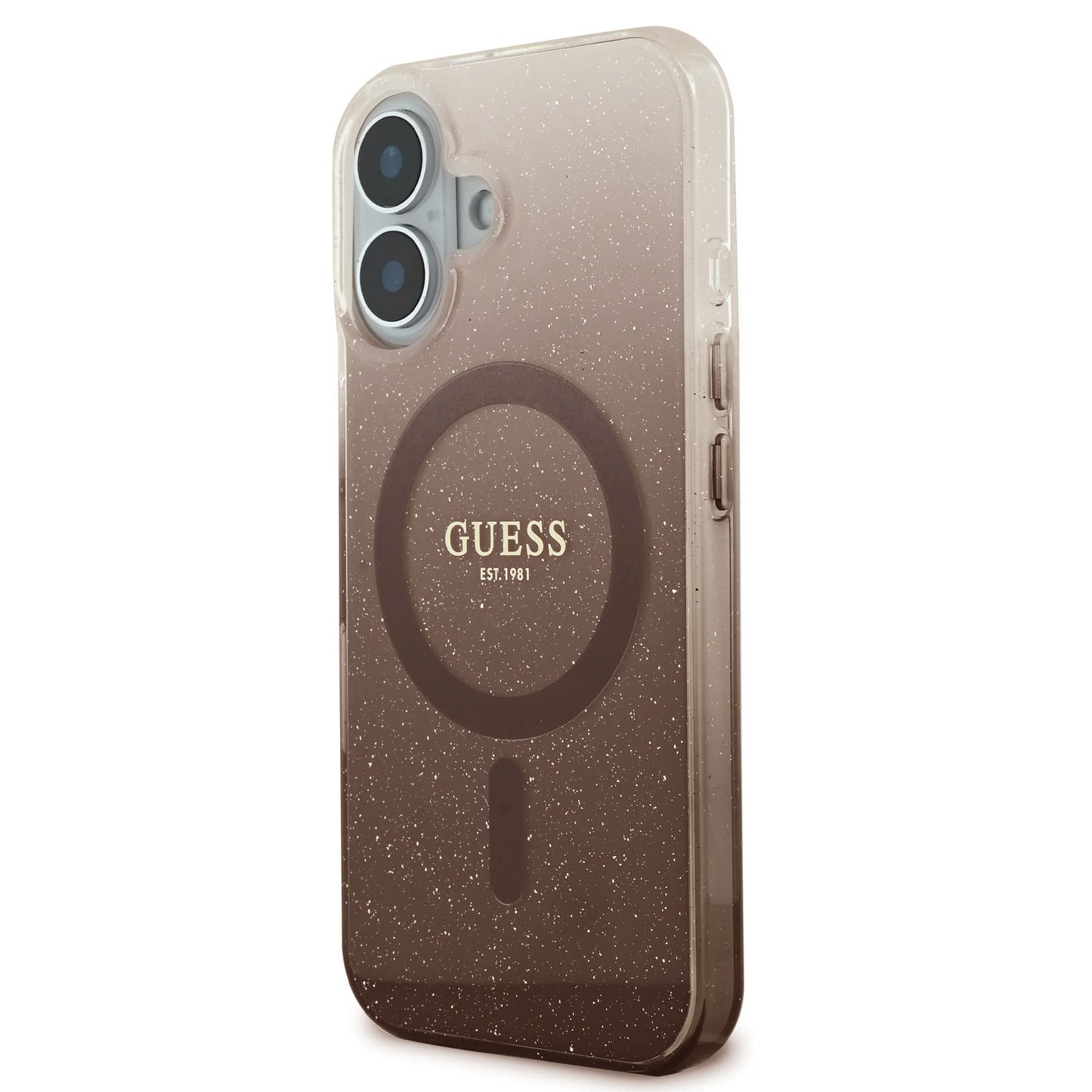 MagSafe Hülle für Apple iPhone 16 Plus, Guess, IML Glitter Gradient, Braun