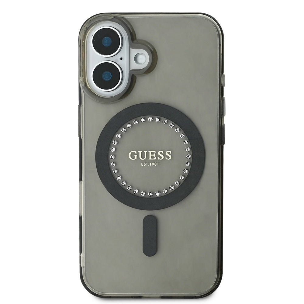 MagSafe Hülle für Apple iPhone 16 Plus, Guess, IML Rhinestone, Schwarz