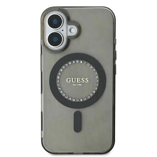 Custodia MagSafe per Apple iPhone 16 Plus, Guess, IML Rhinestone, Nera
