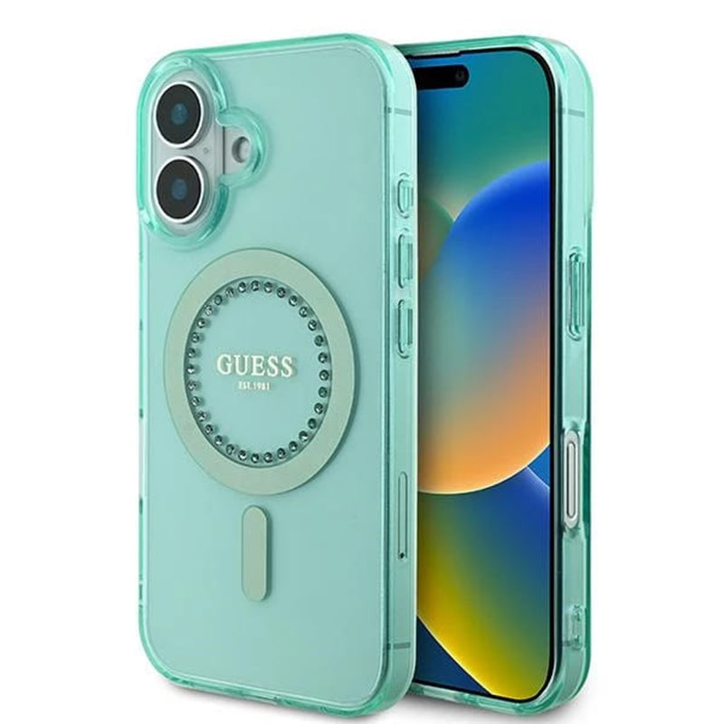 MagSafe Hülle für Apple iPhone 16 Plus, Guess, IML Rhinestone, Grün