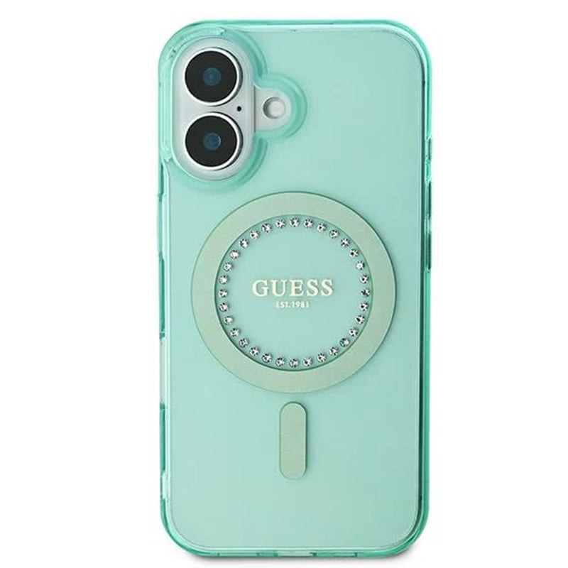 MagSafe Hülle für Apple iPhone 16 Plus, Guess, IML Rhinestone, Grün