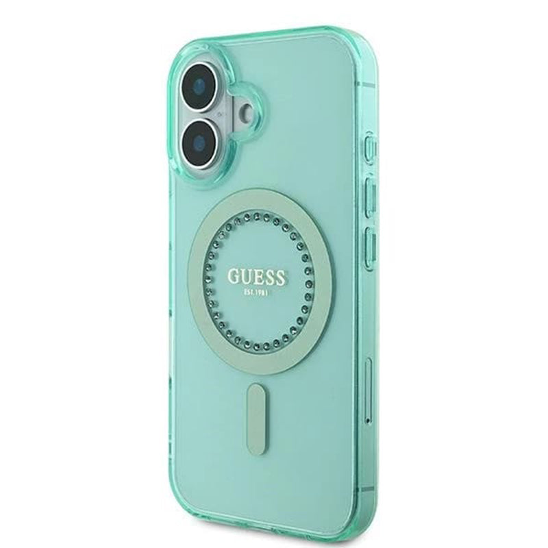 MagSafe Hülle für Apple iPhone 16 Plus, Guess, IML Rhinestone, Grün