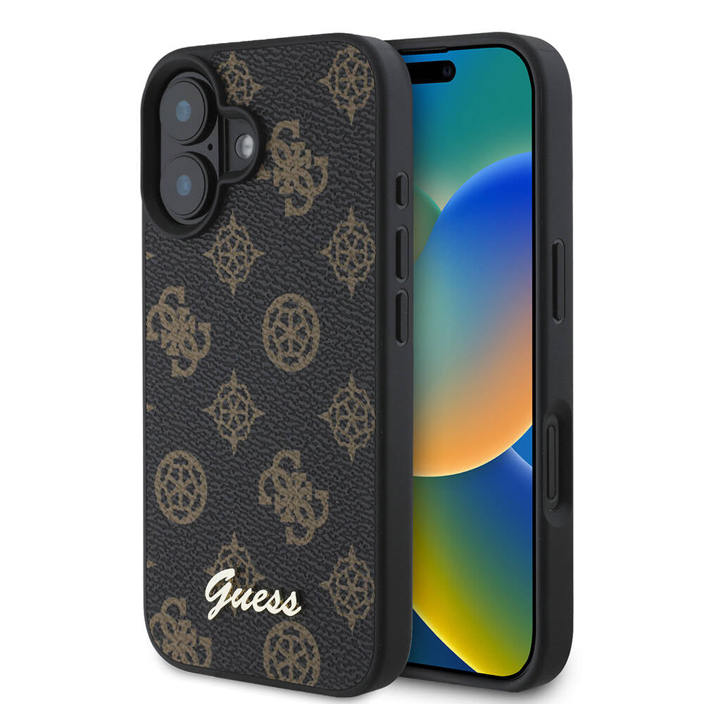 MagSafe Case for Apple iPhone 16 Plus, Guess, Peony Script, Black