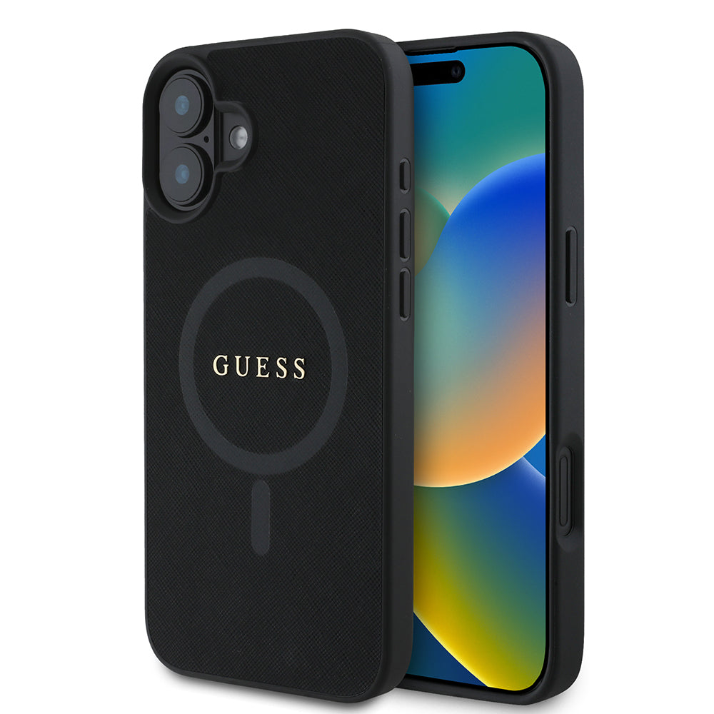 Custodia MagSafe per Apple iPhone 16 Plus, Guess, Saffiano Classic Logo, Nera