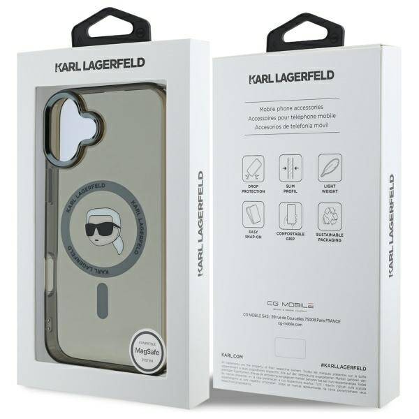 Étui MagSafe pour Apple iPhone 16 Plus, Karl Lagerfeld, IML Karl's Head, Noir