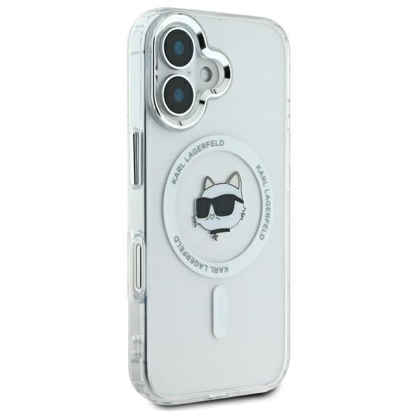 Custodia MagSafe per Apple iPhone 16 Plus, Karl Lagerfeld, IML Metal Choupette's Head, Bianca.