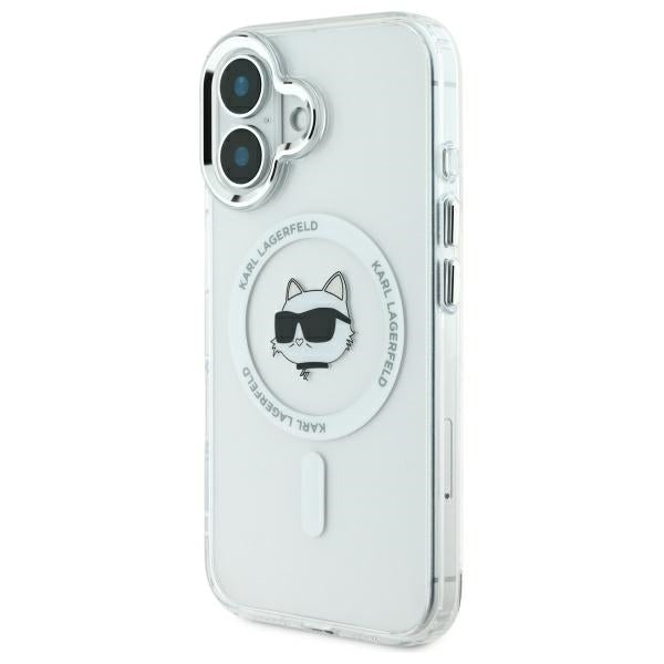 Custodia MagSafe per Apple iPhone 16 Plus, Karl Lagerfeld, IML Metal Choupette's Head, Bianca.