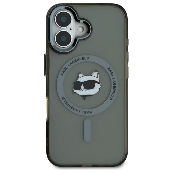 MagSafe Hülle für Apple iPhone 16 Plus, Karl Lagerfeld, IML Metal Choupette's Head, Schwarz