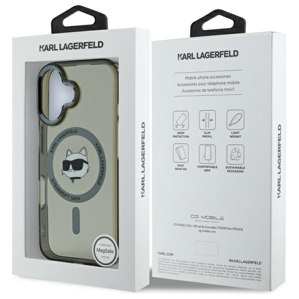 MagSafe Hülle für Apple iPhone 16 Plus, Karl Lagerfeld, IML Metal Choupette's Head, Schwarz
