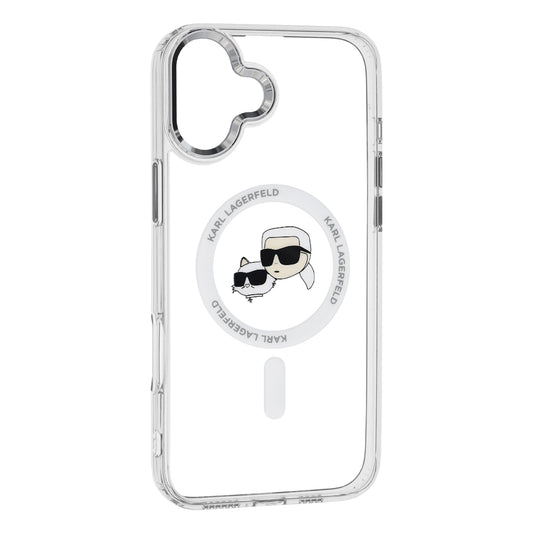 Coque MagSafe pour Apple iPhone 16 Plus, Karl Lagerfeld, IML Metal Karl & Choupette's Heads, Blanche