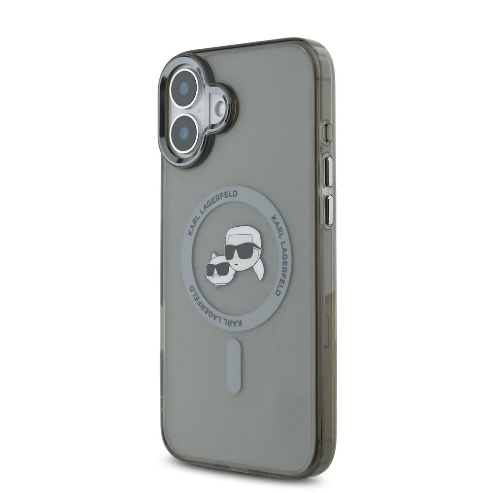 MagSafe Hülle für Apple iPhone 16 Plus, Karl Lagerfeld, IML Metal Karl & Choupette's Heads, Schwarz
