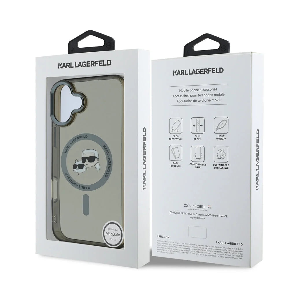 MagSafe Hülle für Apple iPhone 16 Plus, Karl Lagerfeld, IML Metal Karl & Choupette's Heads, Schwarz