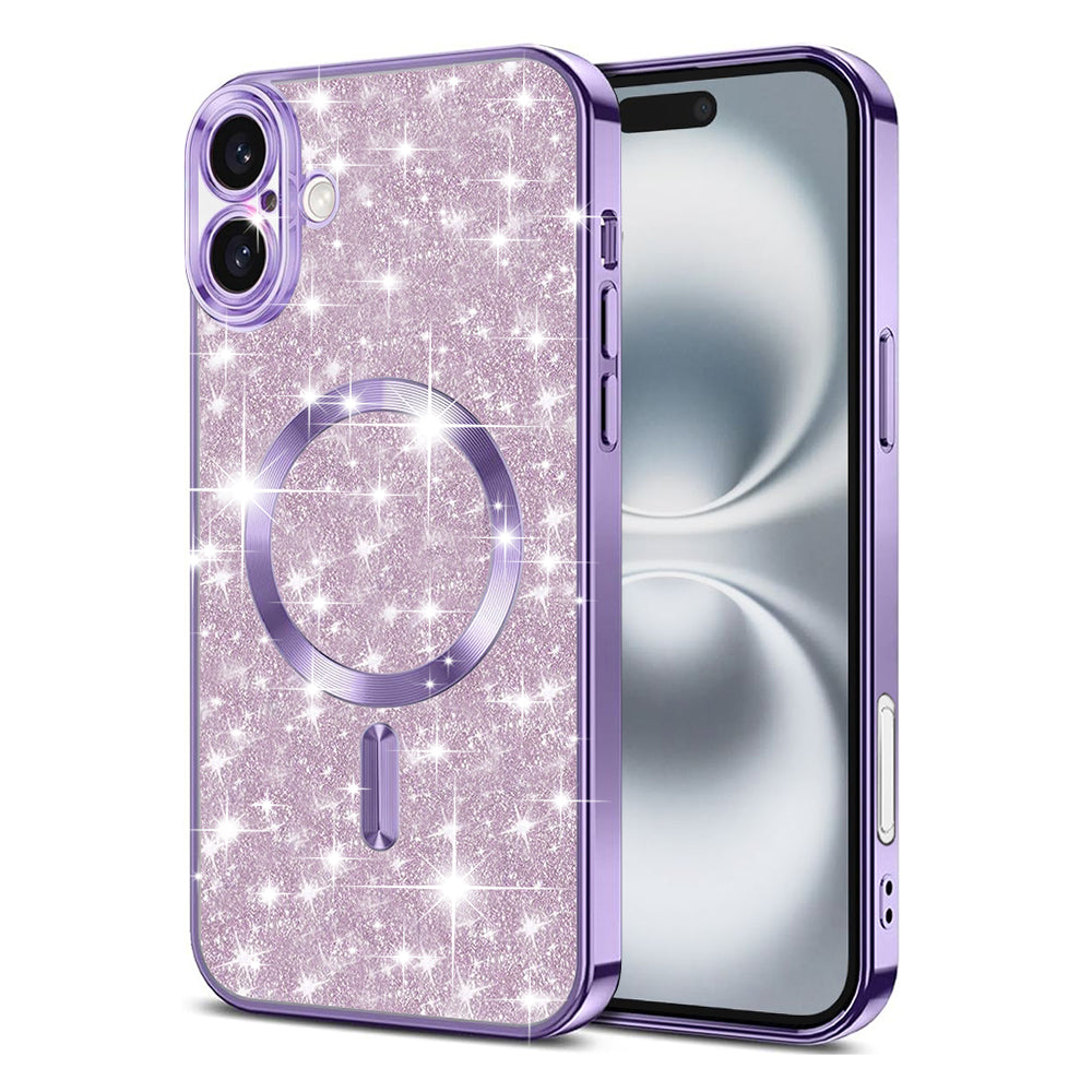 Custodia MagSafe per Apple iPhone 16 Plus, Techsuit, Luxury Glitter, Viola Chiaro
