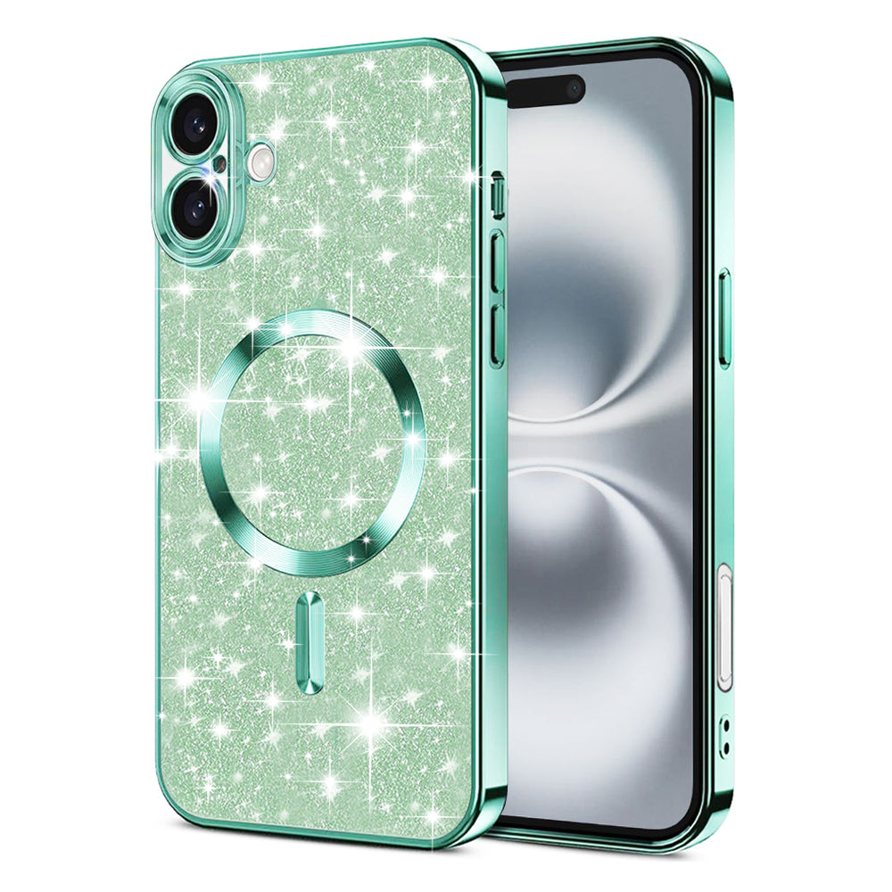 Custodia MagSafe per Apple iPhone 16 Plus, Techsuit, Luxury Glitter, Verde Chiaro