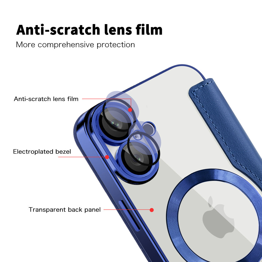 Custodia MagSafe per Apple iPhone 16 Plus, Techsuit, SmartMag Book, Blu