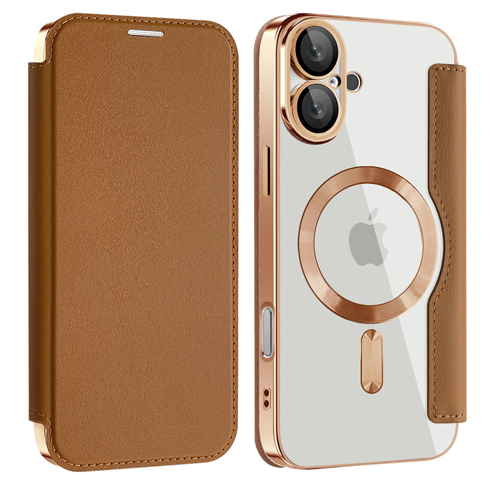 Custodia MagSafe per Apple iPhone 16 Plus, Techsuit, SmartMag Book, Marrone