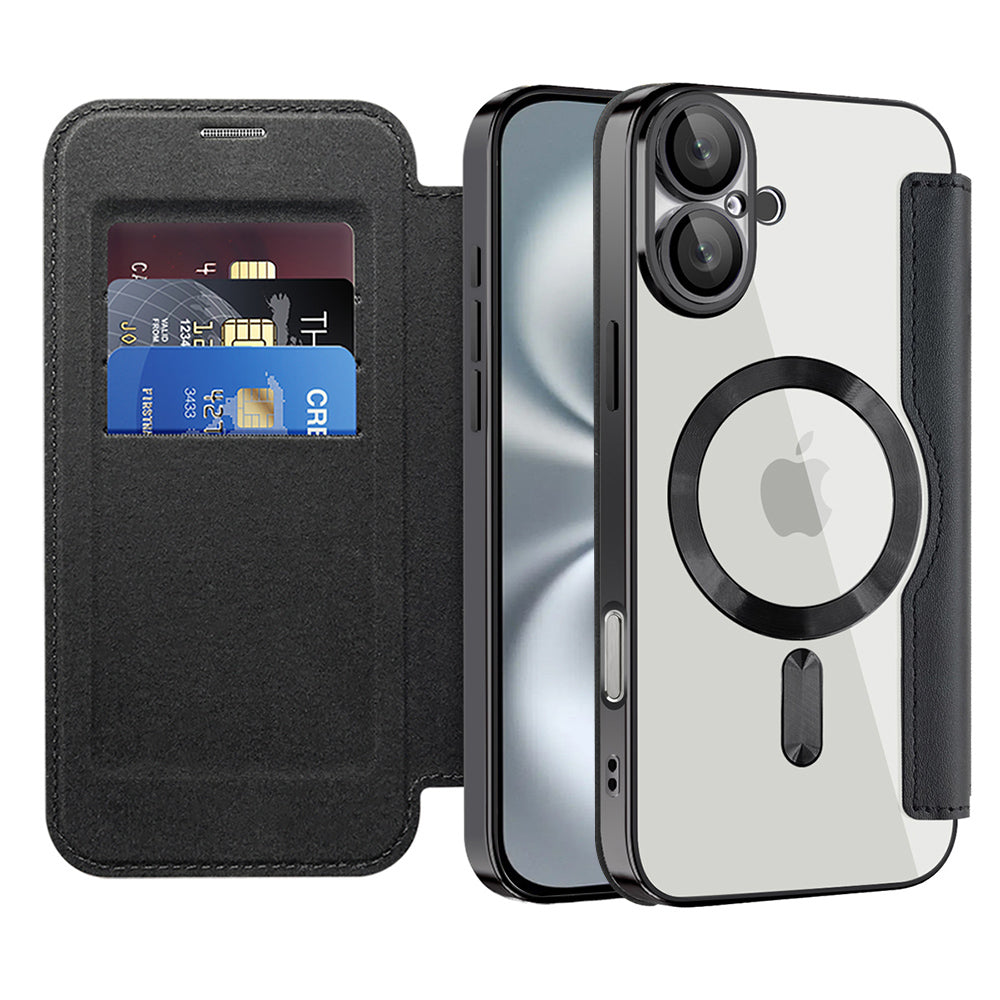 Custodia MagSafe per Apple iPhone 16 Plus, Techsuit, SmartMag Book, Nera