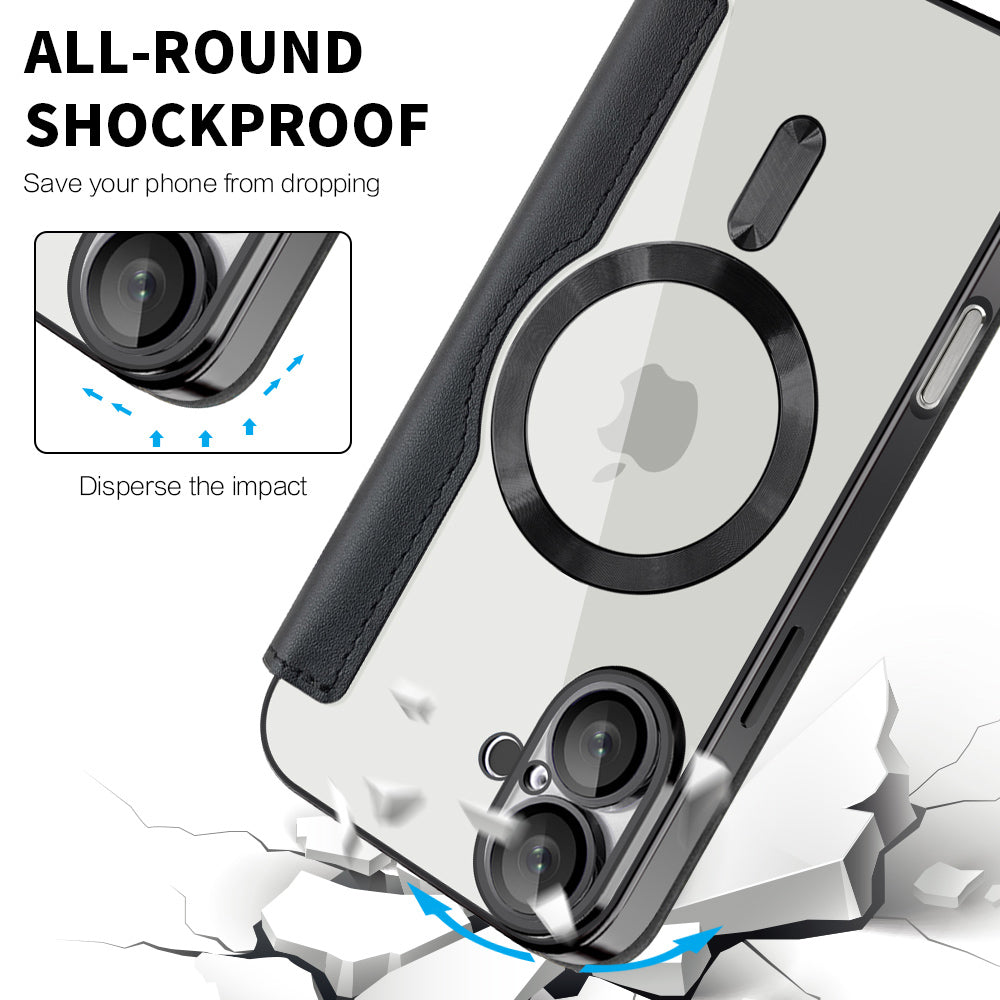 Custodia MagSafe per Apple iPhone 16 Plus, Techsuit, SmartMag Book, Nera