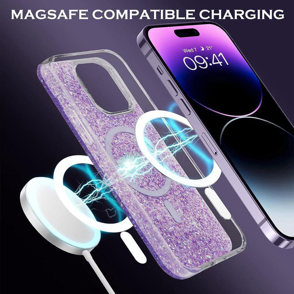 Custodia MagSafe per Apple iPhone 16 Plus, Techsuit, Sparkly Glitter, Viola