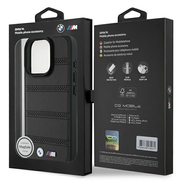 MagSafe Hülle für Apple iPhone 16 Pro, BMW, M Perforated And Stitched Line, Schwarz