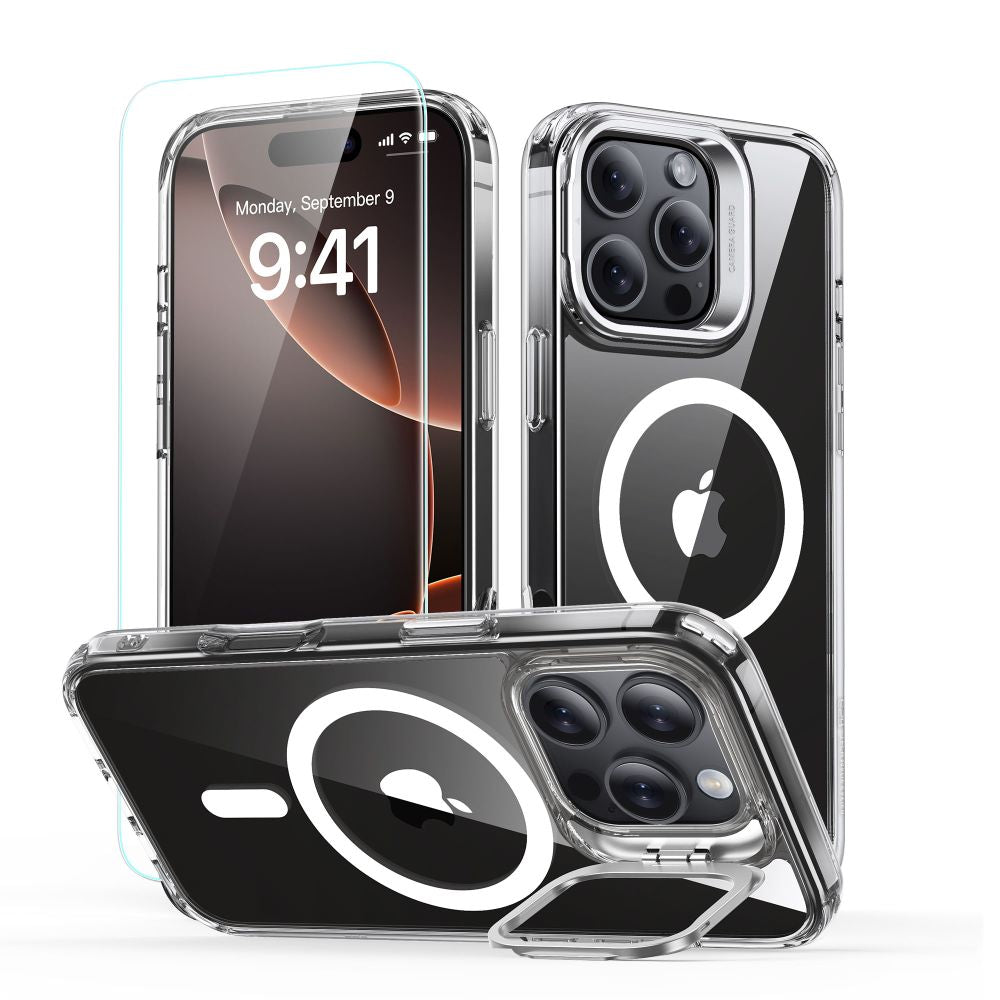 Custodia MagSafe per Apple iPhone 16 Pro, ESR, Classic Hybrid Kickstand con Protezione Schermo, Trasparente