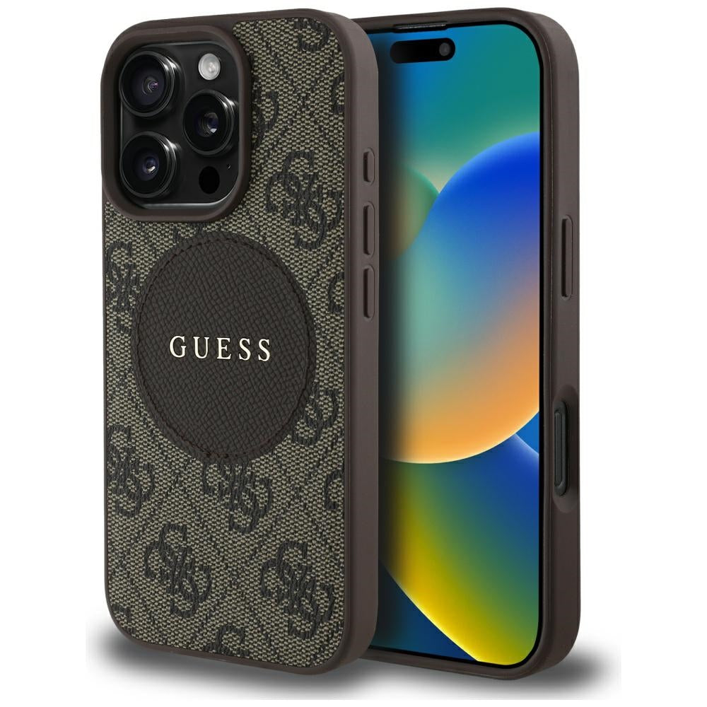 Custodia MagSafe per Apple iPhone 16 Pro, Guess, 4G Circle Classic Logo, Marrone