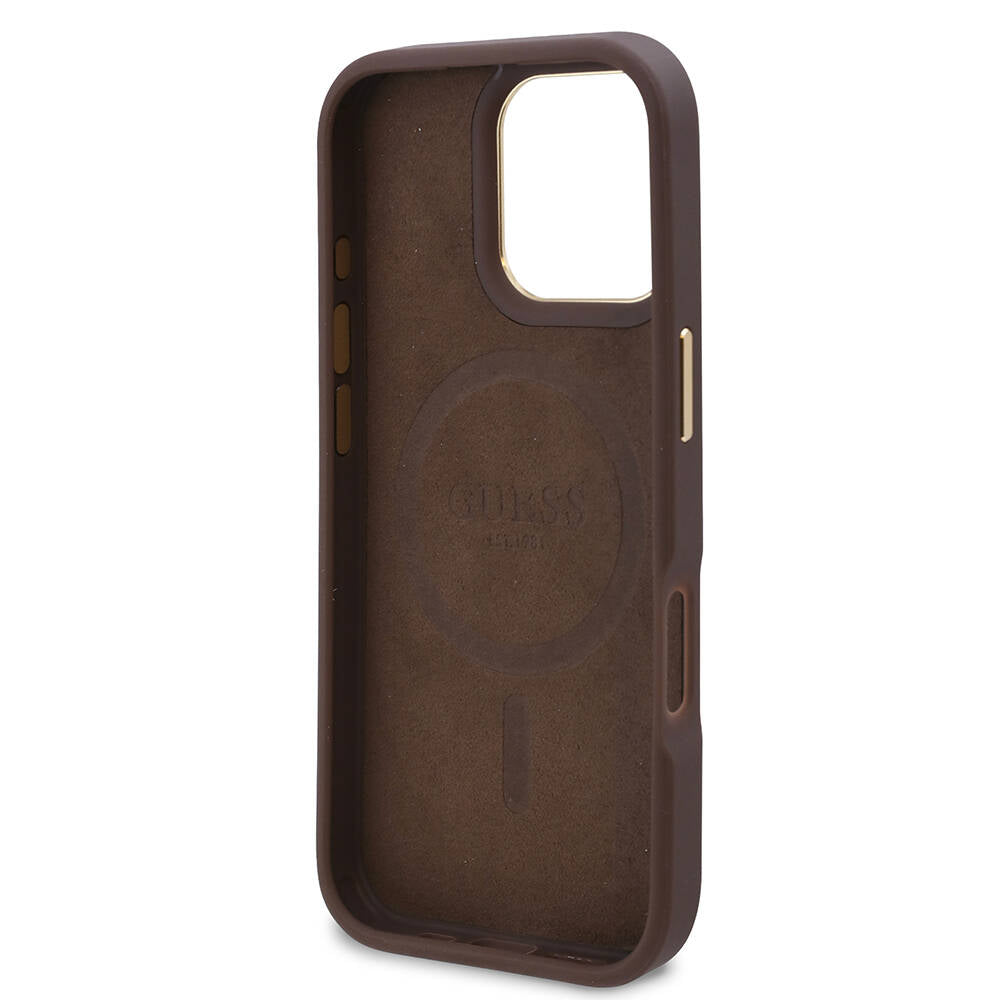 Coque MagSafe pour Apple iPhone 16 Pro, Guess, Plaque Logo 4G, Bleue