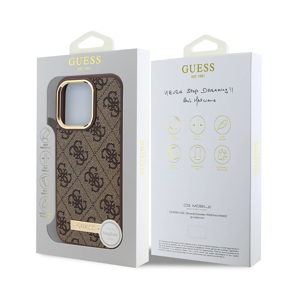 Custodia MagSafe per Apple iPhone 16 Pro, Guess, 4G Logo Plate, Rosa