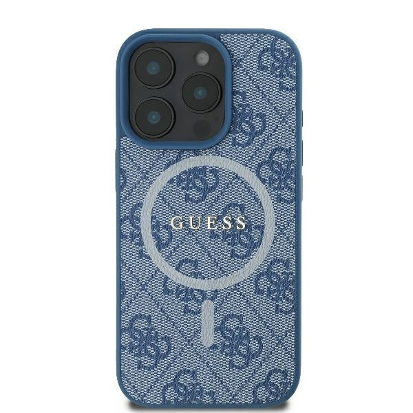 Custodia MagSafe per Apple iPhone 16 Pro, Guess, 4G Ring Classic Logo, Blu