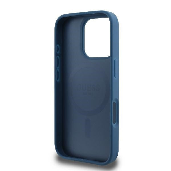 Custodia MagSafe per Apple iPhone 16 Pro, Guess, 4G Ring Classic Logo, Blu