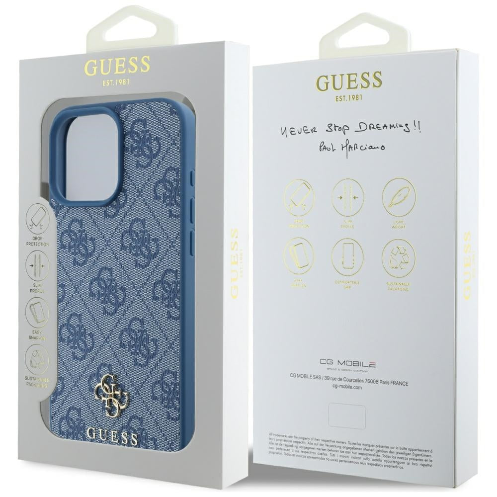 Custodia MagSafe per Apple iPhone 16 Pro, Guess, 4G Small and Classic Logo, Blu