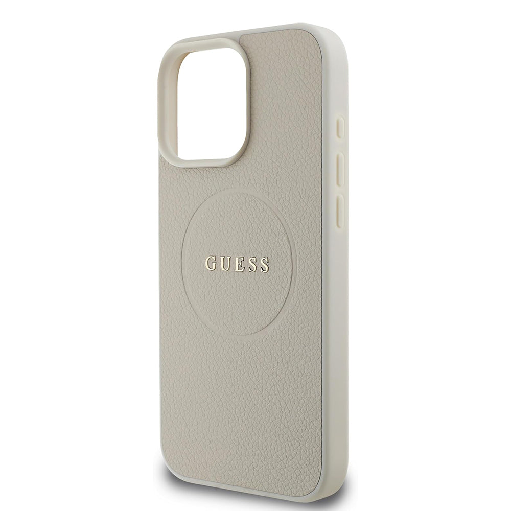 MagSafe Hülle für Apple iPhone 16 Pro, Guess, Grained Gold Ring, Beige