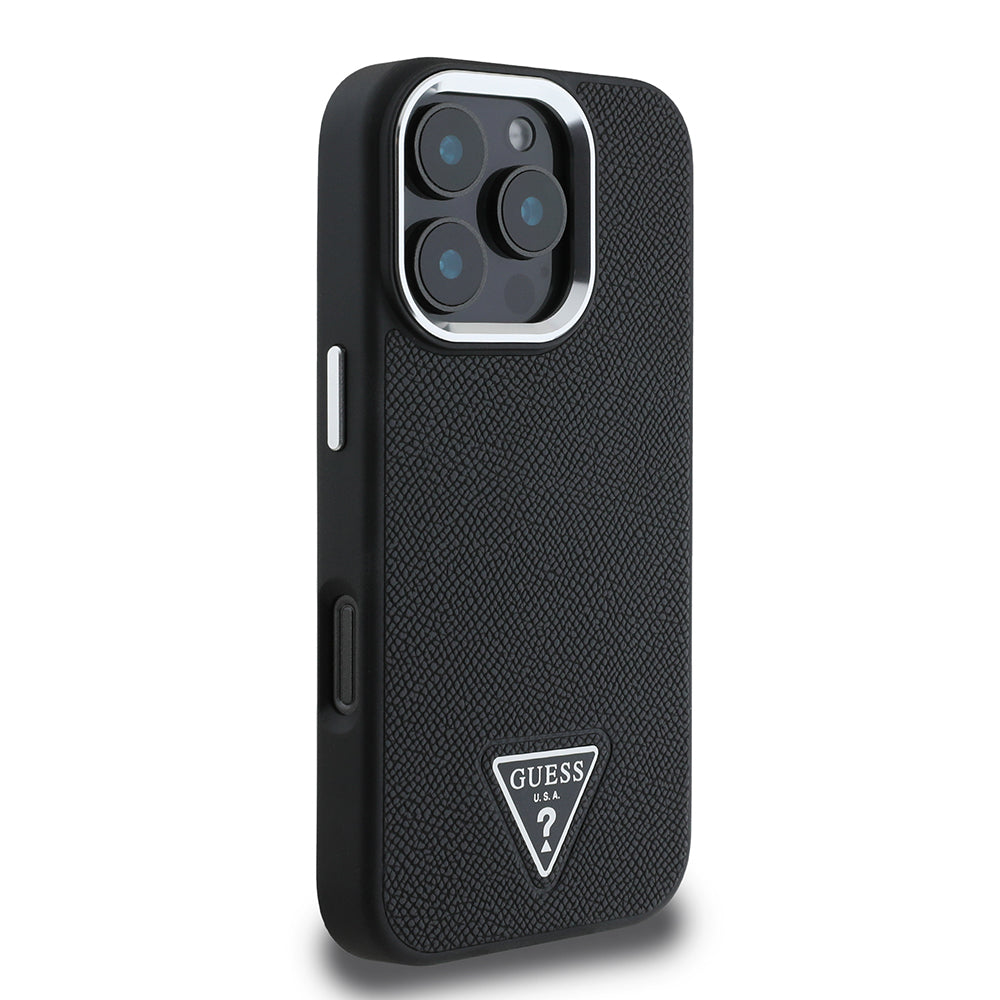 Custodia MagSafe per Apple iPhone 16 Pro, Guess, Logo Triangolo Granulato, Nera